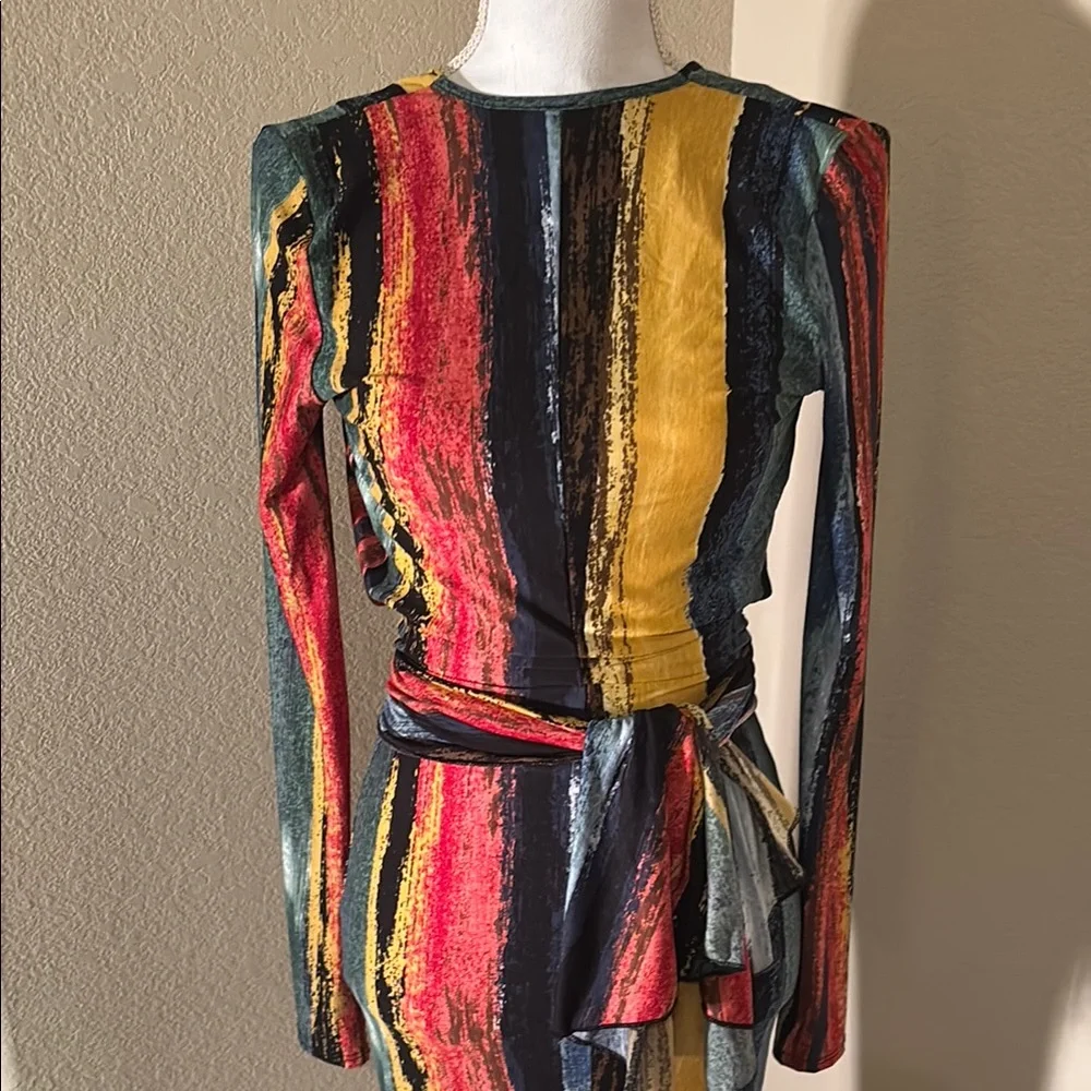 Red and Yellow Long Sleeve Bodycon Dress - Picture 3 of 7